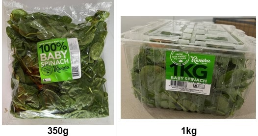  Riviera Farms Baby Spinach 350g and 1kg